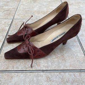Manolo Blahnik suede and ostrich pumps 37.5